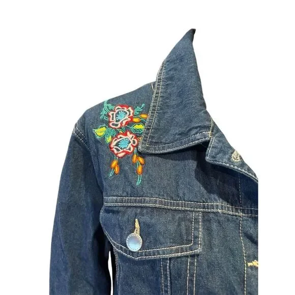 Tudor Court Women's XL Denim Jacket Blue Embellished Floral Casual - Picture 2 of 13